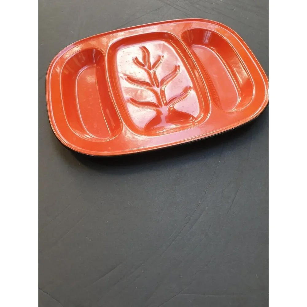 Vintage Orange Metal Enamel Meat Tray Platter Retro Decor